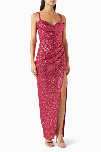 Sequinned Draped Gown
