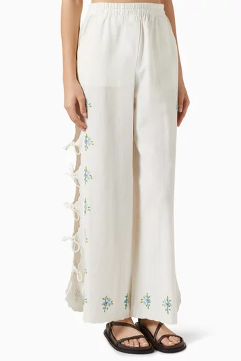 Tania Beaded Tie-up Pants in Cotton
