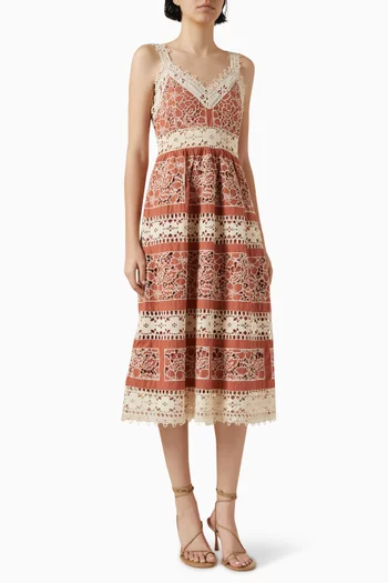 Joah Embroidery Midi Dress in Cotton