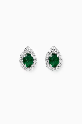 Mini Diana Emerald & Diamond Stud Earrings in 18kt White Gold