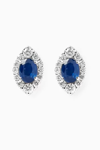 Mini Diana Sapphire & Diamond Stud Earrings in 18kt White Gold