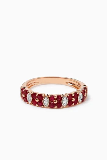 Floral Ruby & Diamond Cluster Ring in 18kt Rose Gold