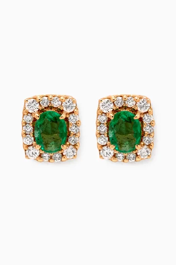 Mini Diana Emerald & Diamond Stud Earrings in 18kt Yellow Gold
