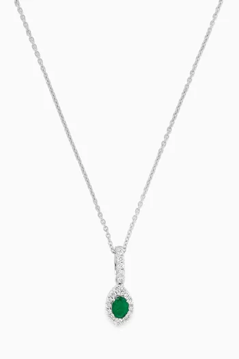 Mini Diana Emerald & Diamond Necklace in 18kt White Gold
