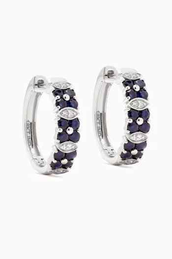 Floral Sapphire & Diamond Cluster Hoop Earrings in 18kt White Gold