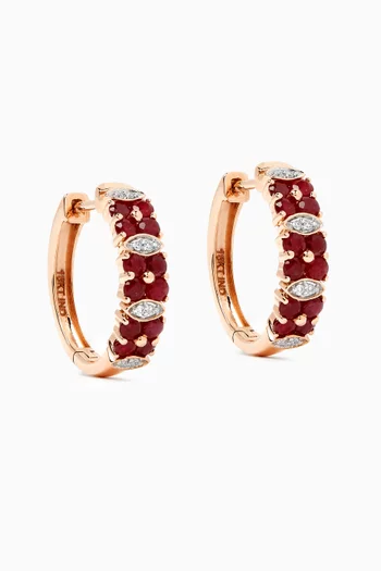 Floral Ruby & Diamond Cluster Hoop Earrings in 18kt Rose Gold