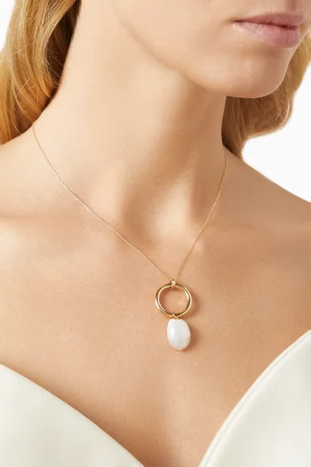 Kiku Coin Dangle Pearl Necklace in 18kt Gold