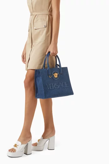 Small La Medusa Tote Bag in Denim