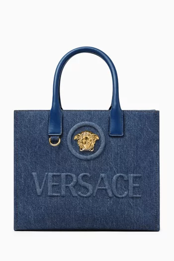 Small La Medusa Tote Bag in Denim