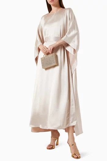 Belted Kaftan-style Dress in Satin