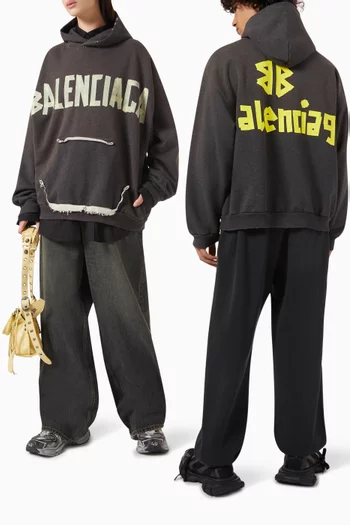 Unisex Tape Type Large-fit Hoodie in Cotton-fleece