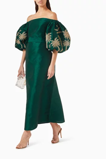 The Signature Palm Tree Off-shoulder Maxi Dress