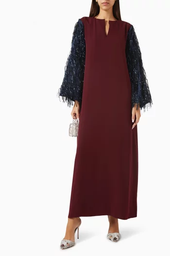 Delfina Belted Maxi Dress in Crepe & Organza