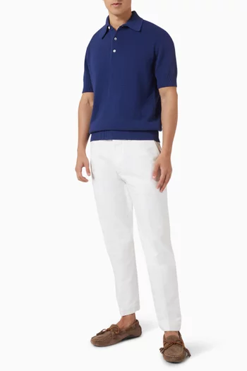 Textured Polo Shirt in Linen-blend Knit