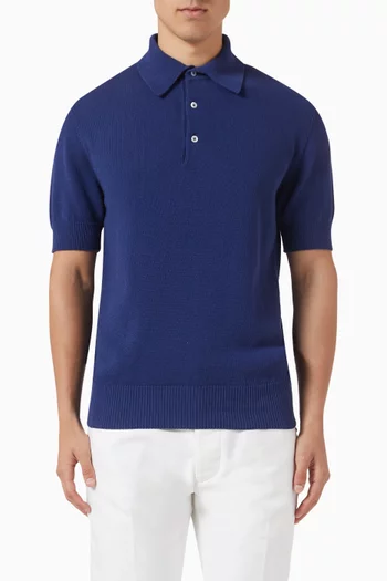 Textured Polo Shirt in Linen-blend Knit