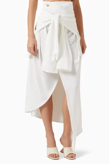 Deconstructed Sleeve-belt Midi Skirt in Poplin