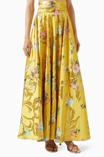 تنورة طويلة واسعة بنقشة زهور ستان جاكار