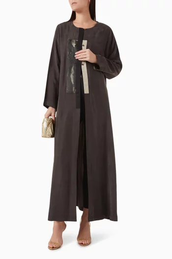 Contrast-trim Abaya in Silk Cupro