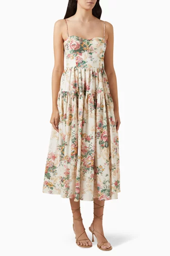 Floral-print Midi Dress in Linen