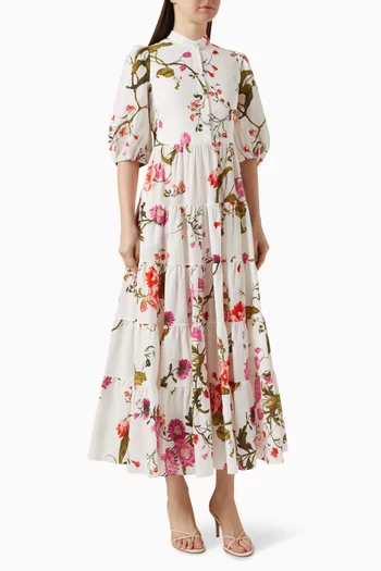 Floral-print Tiered Dress in Cotton