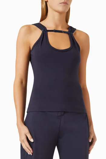 Rib Strap Tank Top in Stretch Cotton Jersey