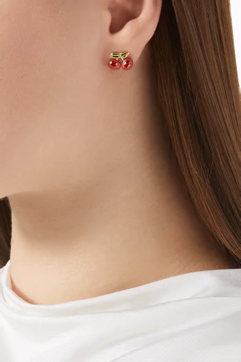 Cherry Crystal Stud Earrings in Gold-plated Brass