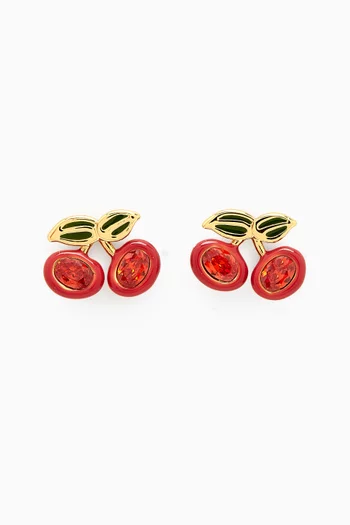 Cherry Crystal Stud Earrings in Gold-plated Brass