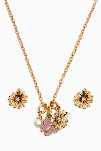Daisy Necklace & Earrings Set in Gold-plated Brass