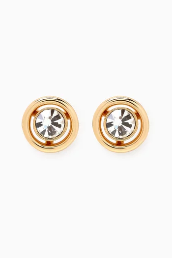 Halo Round Crystal Stud Earrings in Gold-plated Brass