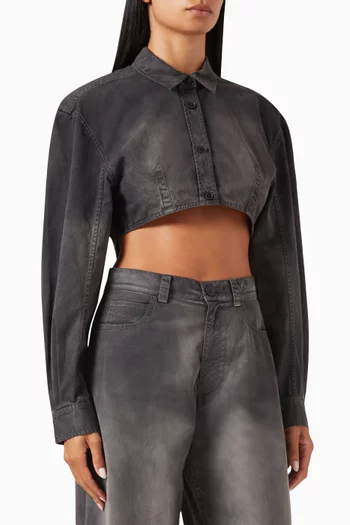 Curved Cropped Shirt in Cotton-denim