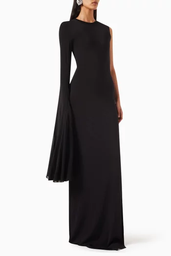Asymmetrical Flared-sleeve Maxi Dress in Stretch-viscose