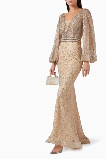 Bead-embellished Gown in Tulle