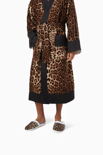 Unisex Leopard-print Slippers in Cotton-terry