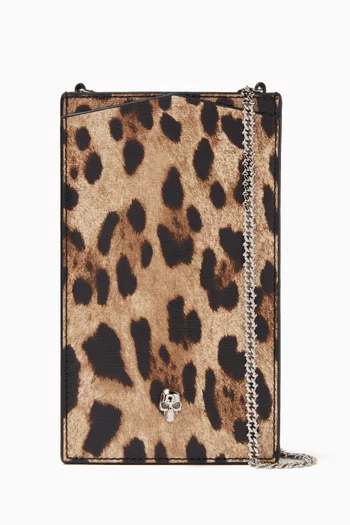 Leopard-print Skull Phone Case in Leather