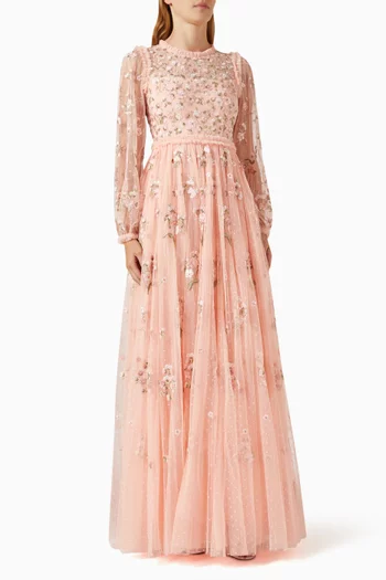 Posy Floral-embellished Gown in Tulle