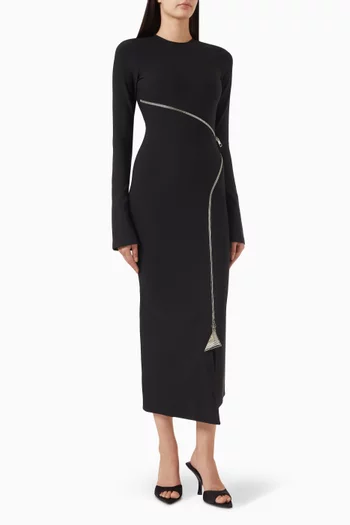 Zip-up Midi Dress in Crepe