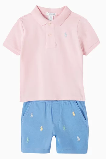 Logo Polo & Shorts Set in Cotton-pique