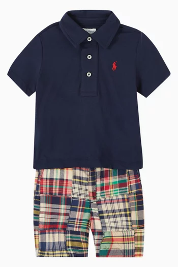 Madras Polo Shirt & Shorts Set in Cotton
