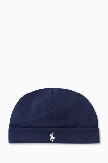 Embroidered Logo Beanie Hat in Cotton