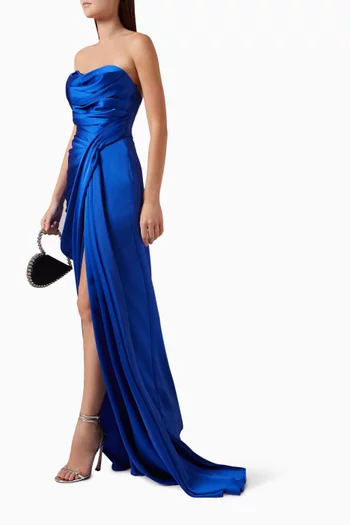 Mirela Off-shoulder Draped Maxi Dress in Satin