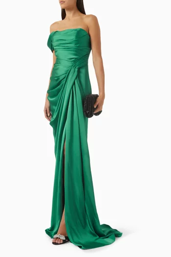 Mirela Off-shoulder Draped Maxi Dress in Satin