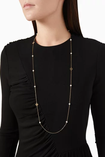 Long Kira Pearl Necklace in 18kt Gold-plated Brass