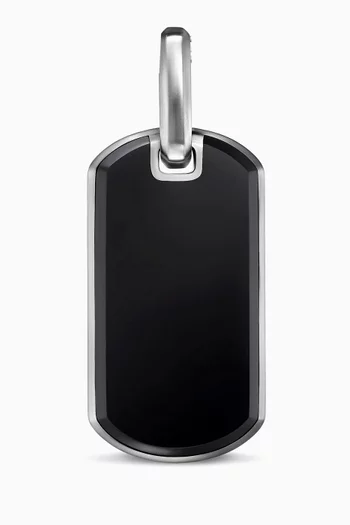Chevron Onyx Tag Pendant in Sterling Silver, 27mm