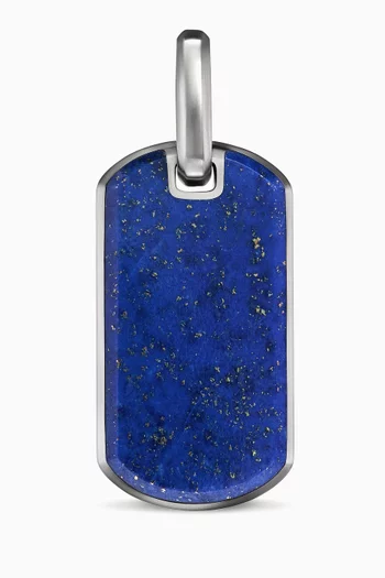 Chevron Lapis Lazuli Tag Pendant in Sterling Silver, 27mm