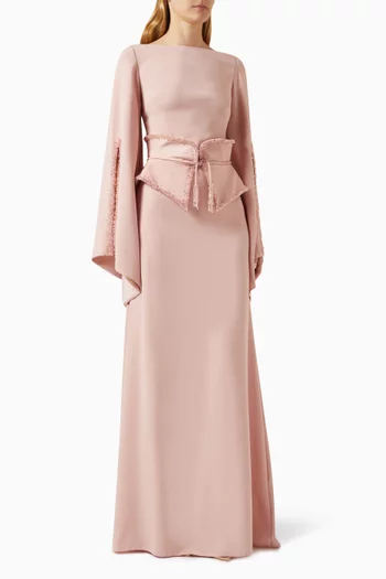 Lost Elbise Belted Maxi Dress in Crepe