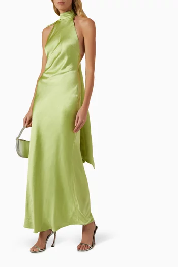 Evianna Bow Open-back Dress in Satin
