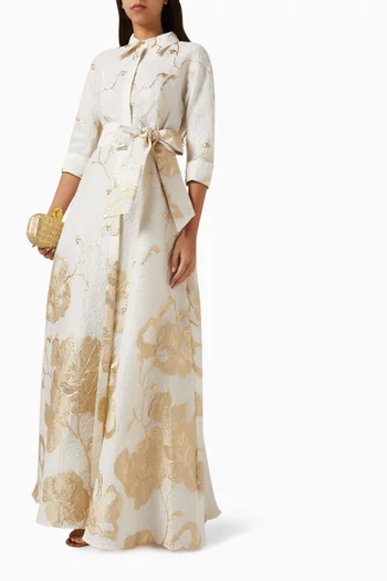 Belted Shirt Dress in Jacquard