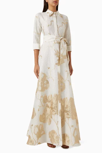 Belted Shirt Dress in Jacquard