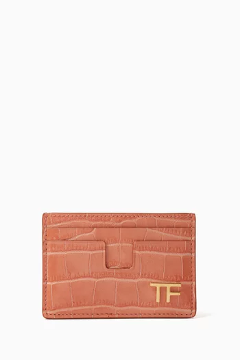 Logo-detail Card Holder in Croc-embossed leather