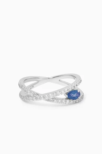 Crossover Sapphire & Diamond Ring in 18kt White Gold